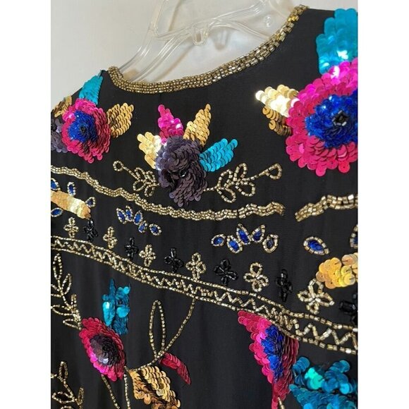 Drapers Damons Jacket M Black Sequin Floral Beaded Old Money Mature Artsy Party - Picture 10 of 15